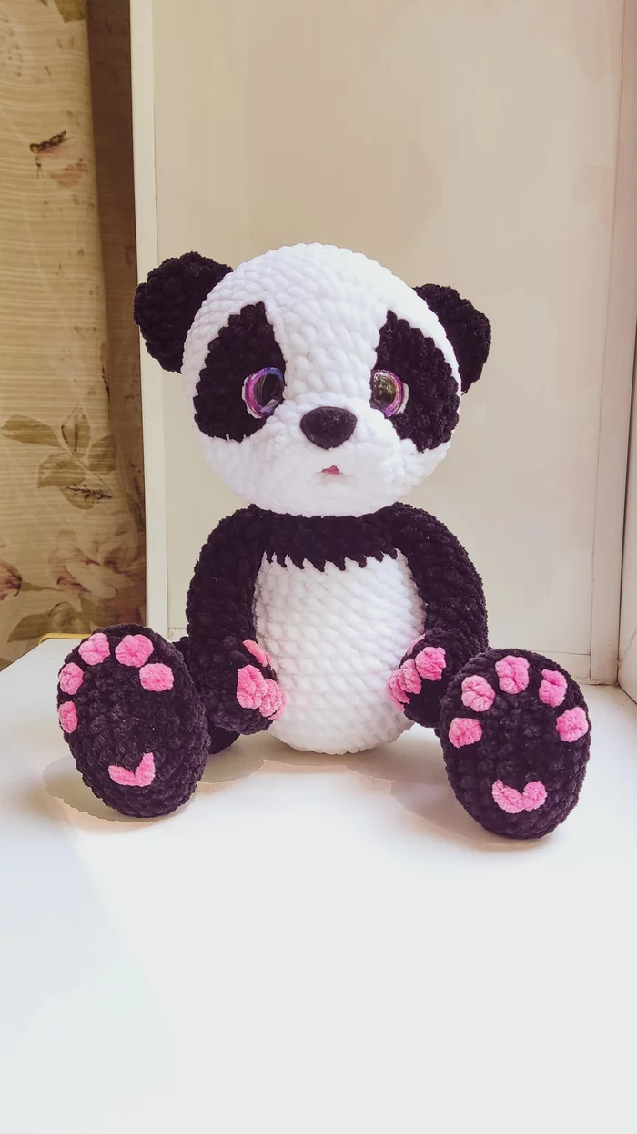 Black and white bear - My, Needlework, Soft toy, Interior toy, Knitting, Crochet, Plush Toys, Teddy bear, Handmade, Longpost