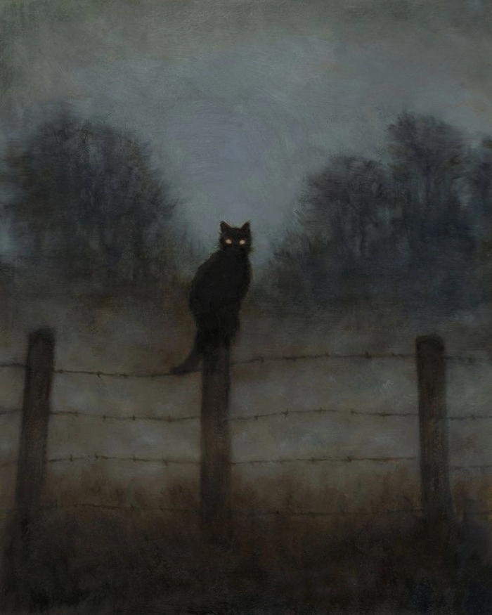 Dillon Samuelson – Черный кот-часовой Кот, Ночь, Картина