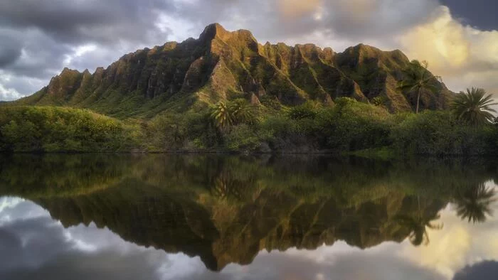 Koolua mountain range, Oahu, Hawaii - The photo, The mountains, Reflection, Sunrise, Hawaii