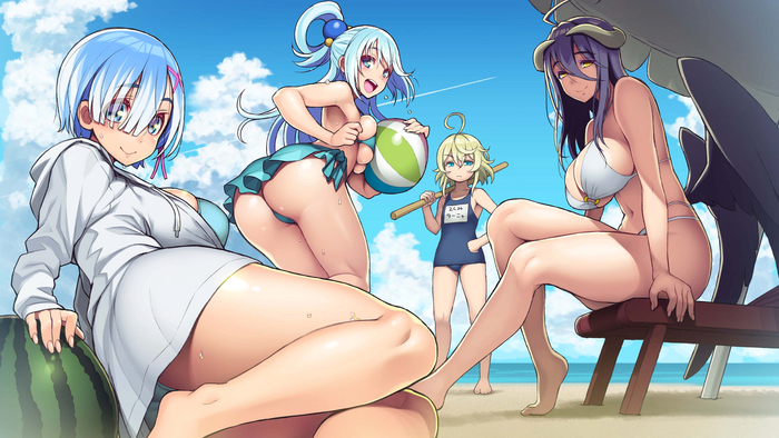   Isekai quartet, Re:Zero Kara, Rem (Re:Zero Kara), Konosuba, Aqua, Youjo Senki, Tanya Degurechaff, Overlord, Albedo (Overlord), Anime Art, , 