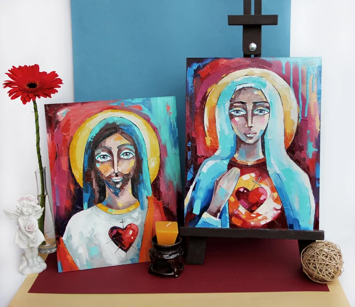 Jesus and Virgin Mary. - My, Art, Artist, Painting, Painting, Oil painting, Jesus Christ, Virgin, Virgin, Religion, Christianity, Longpost