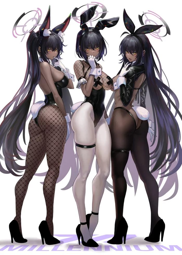 Find an improver among rabbits - NSFW, Anime, Anime art, Blue archive, Kakudate karin, Tights, Animal ears, High heels