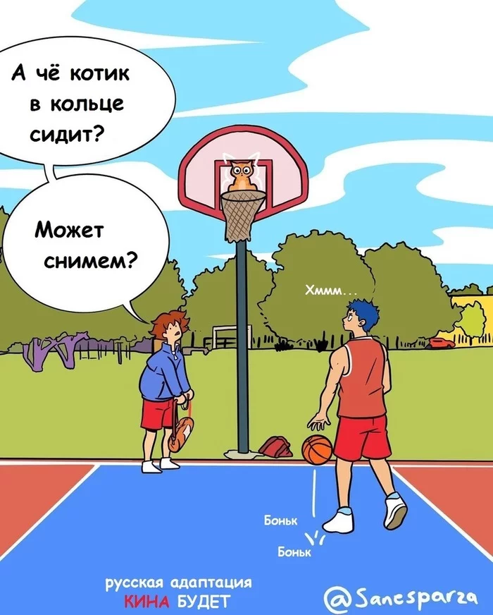 Kitty hit - Comics, Sanesparza, Kina will, Basketball, cat, Longpost