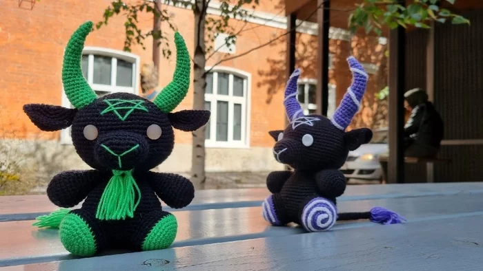 Toxic Baphomet - My, Needlework without process, Needlework, Crochet, Knitted toys, Amigurumi, Author's toy, Soft toy, Sewing, Toys, Hell, Baphomet, Longpost