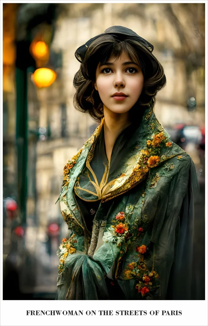 French woman on the streets of Paris - My, Portrait, Нейронные сети, Midjourney, Illustrations, Girls