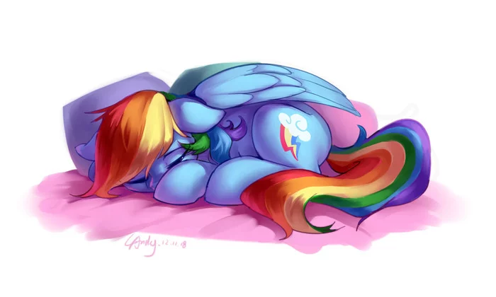 Устало спит на кроватке - My Little Pony, Rainbow Dash, PonyArt, Арт, La-Ndy