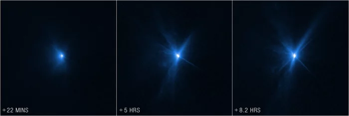 Asteroid impact as seen by Hubble and James Webb telescopes - Astronomy, Space, Collision, Hubble telescope, Animation, GIF, Longpost