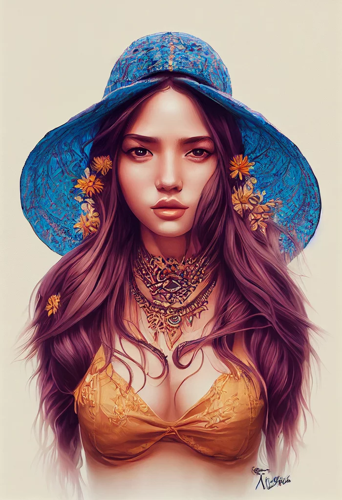 Boho girl - My, Portrait, Нейронные сети, Midjourney, Illustrations, Girls