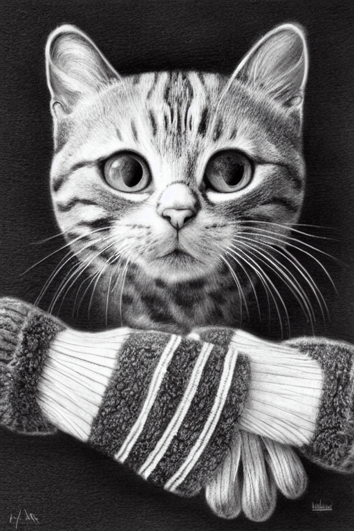 Cats and knitted - My, Нейронные сети, Midjourney, Illustrations, cat, Graphics, Graphite, Longpost