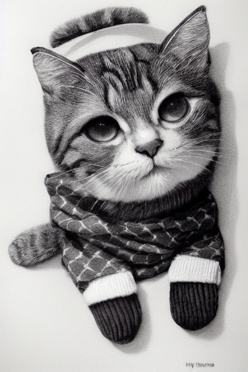 Cats and knitted - My, Нейронные сети, Midjourney, Illustrations, cat, Graphics, Graphite, Longpost