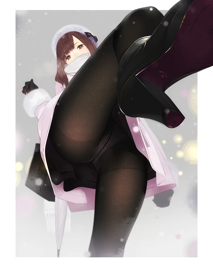 Zdarova, people of high culture - NSFW, Anime, Anime art, Original character, Tights, Thighs, Pantsu, High heels