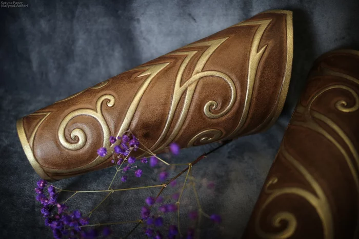 Elven Bracers - My, Natural leather, Embossing on leather, Bracers, Elves, Needlework without process, Carving, Longpost