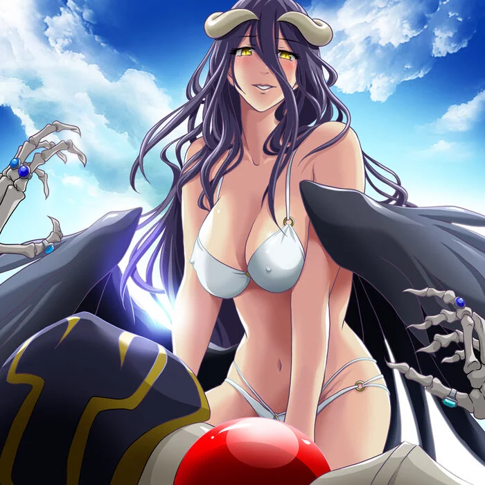 Альбедо - NSFW, Арт, Аниме, Anime Art, Overlord, Albedo, Суккуб, Купальник, Ainz Ooal Gown