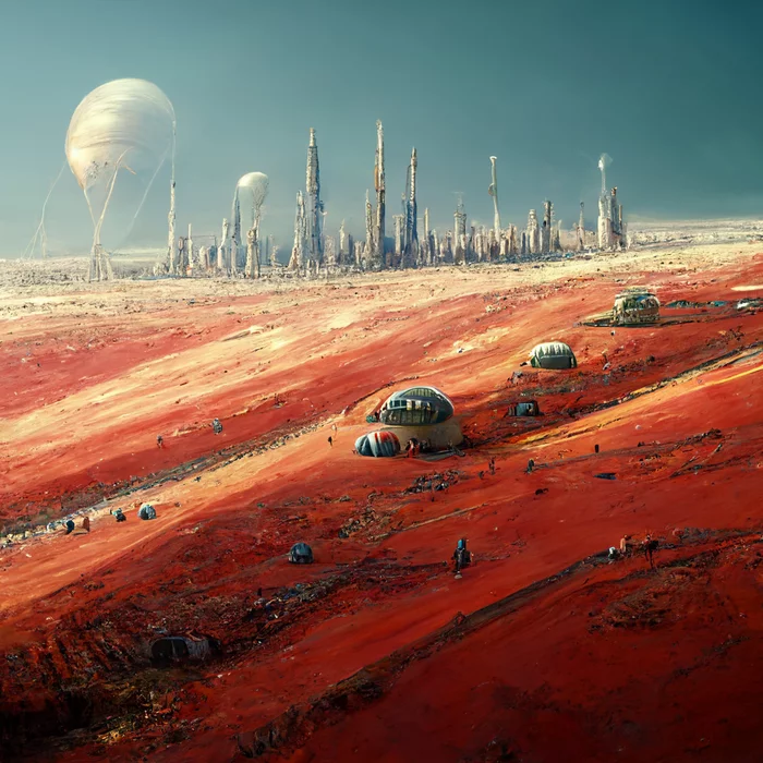 Colonies on Mars / Artificial intelligence has modeled how the conquest of other planets will look like - Нейронные сети, Artificial Intelligence, Midjourney, Mars, Planet, Future, Longpost