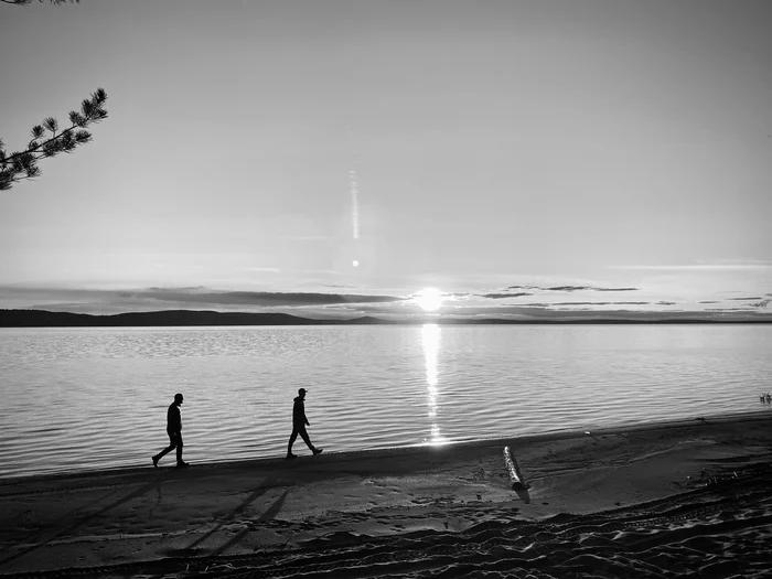 On the shores of the Bratsk Energy Sea - My, Sea, Beach, Mobile photography, Black and white photo