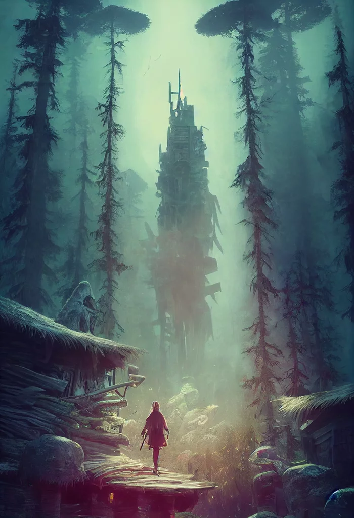 And Baba Yaga got hold of something ... - Нейронные сети, Midjourney, Illustrations, Landscape, Story