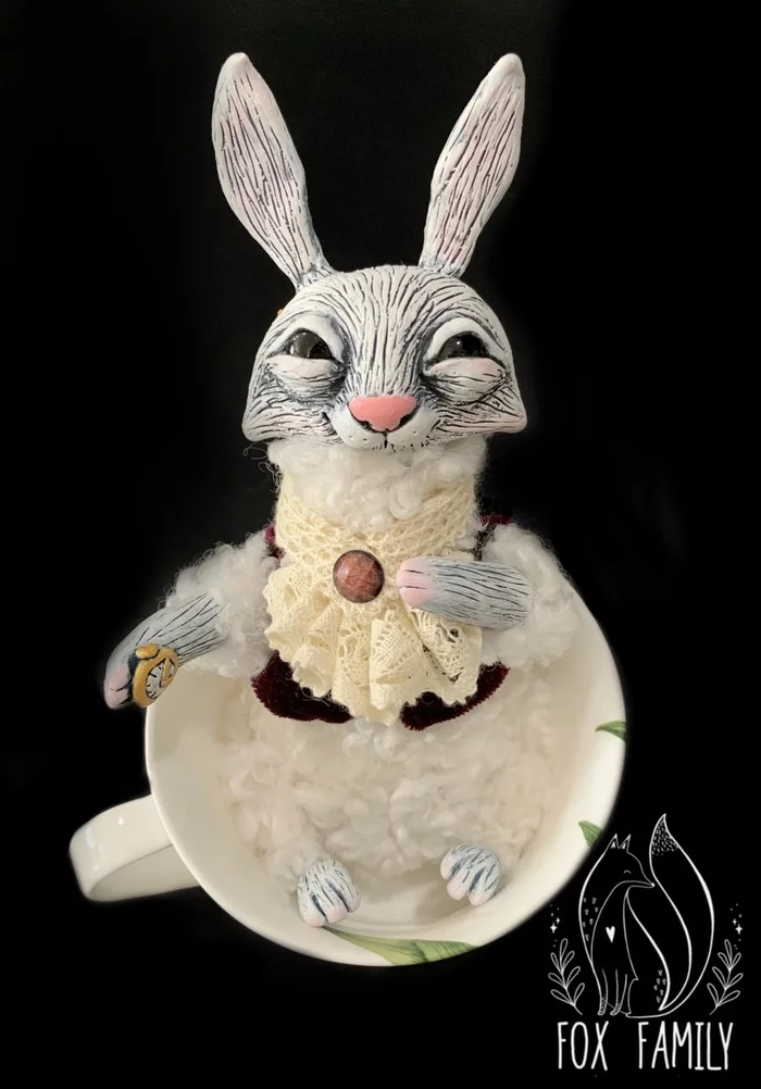 Rabbit from Alice - My, Polymer clay, Лепка, Author's toy, Needlework, Mad Tea Party, White Rabbit, Longpost