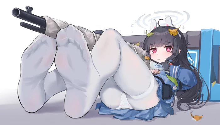 Firing position - NSFW, Blue archive, Miyu, Anime, Anime art, Games, Rifle, Foot fetish, Legs