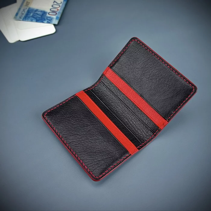 Goat skin micro wallet - My, Handmade, Needlework without process, Presents, Leather products, Minimalism, Small, Compactness, Black, Red, Wallet, Purse, Cardholder, Natural leather, Leather, Workshop, Accessories, In your pocket, Wallet, Video, Youtube, Longpost