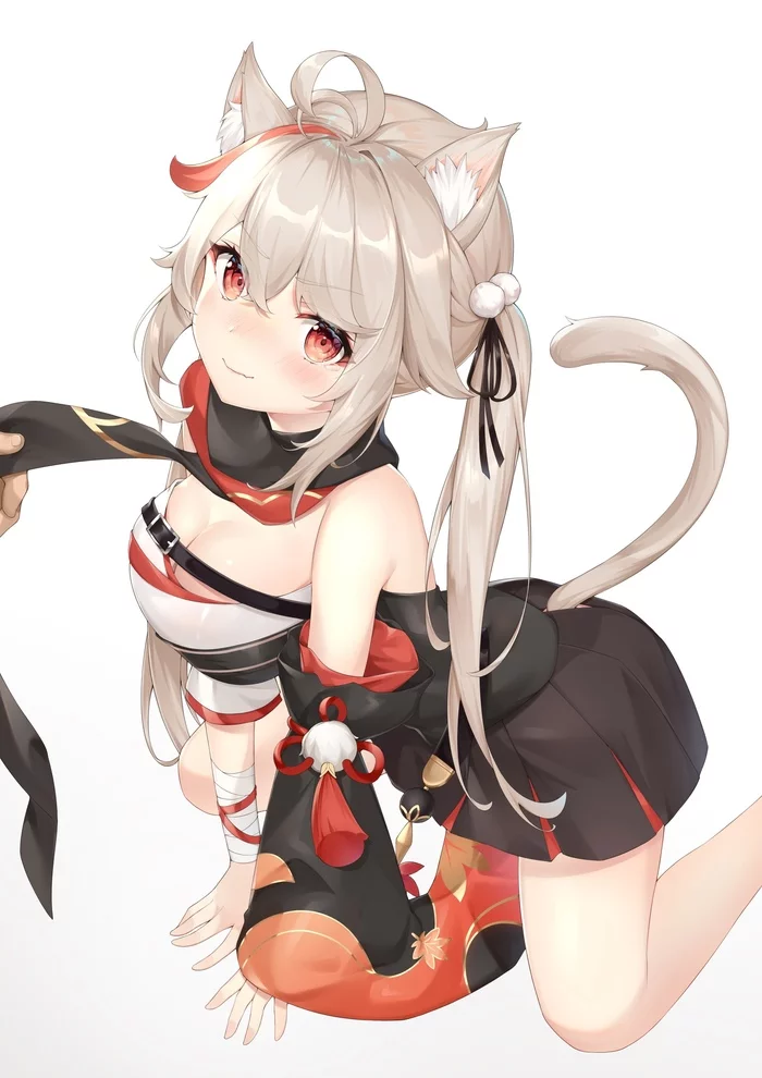 Cute kitty))) - Anime, Anime art, Genshin impact, Kaedehara Kazuha, Neko, Animal ears