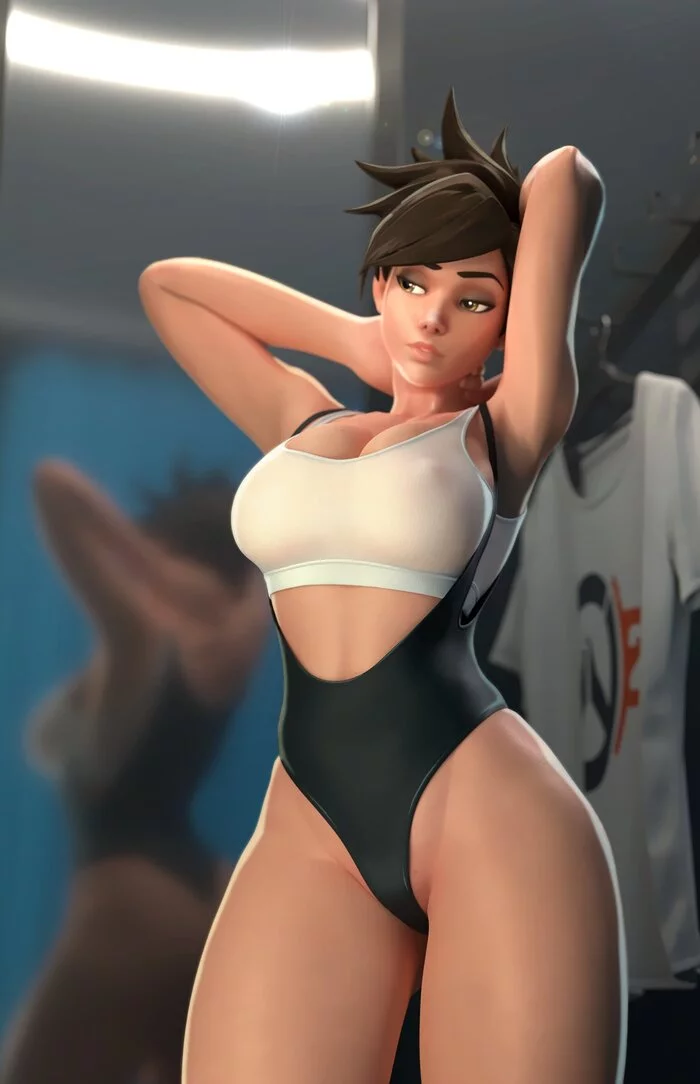 Tracer - NSFW, Erotic, Art, Tracer, Overwatch, Overwatch 2, 3D, Boobs, Hips, Longpost