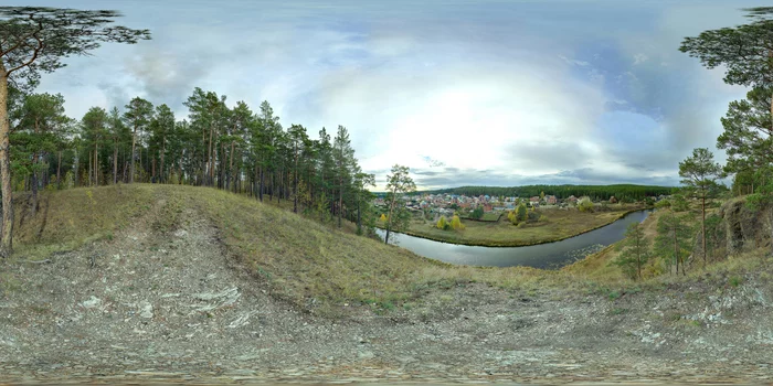 Miass in 360° #3 Miass river and Gornaya street - My, Miass, Spherical panorama, Miass River, Landscape, Forest