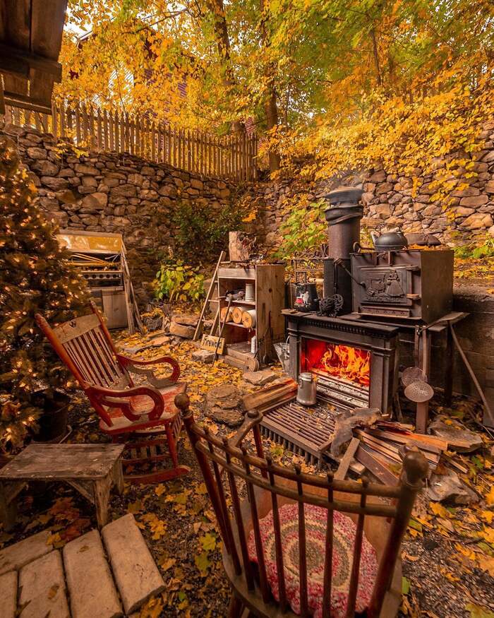 Cozy patio - The photo, Courtyard, Fireplace, Autumn, USA, Massachusetts, Repeat