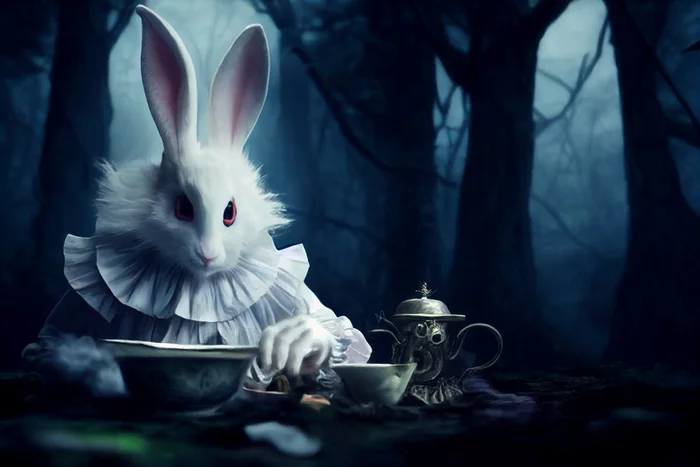 Eat some more of those soft French buns and have some tea - Нейронные сети, Midjourney, Rabbit, Alice in Wonderland