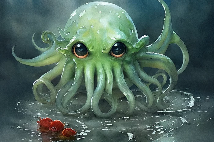 Cthulhu. Evil but cute - My, Нейронные сети, Midjourney, Illustrations, Cthulhu, Milota