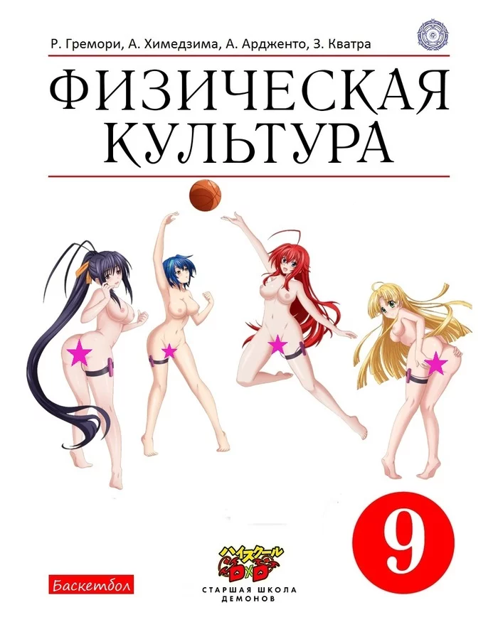 Learn from the right textbooks - NSFW, My, Erotic, Anime art, Anime, High School DXD, Himejima akeno, Xenovia, Hand-drawn erotica, Cover, Basketball, Physical Education, Textbook, Absurd, Boobs, Sports girls, Photoshop