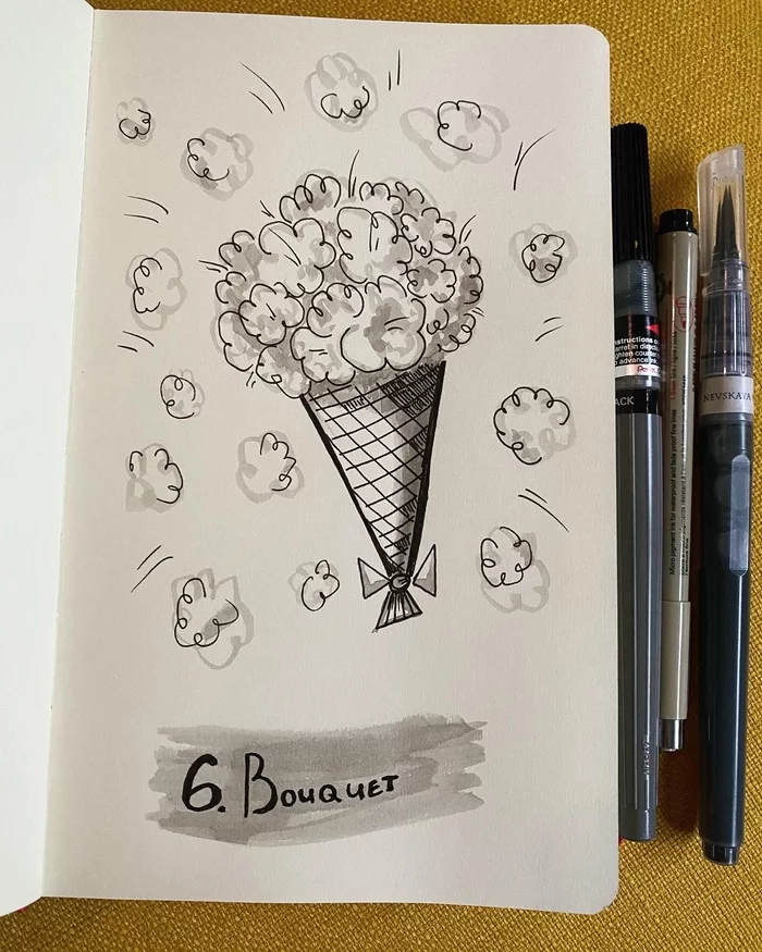 Day 6. Bouquet. Inktober 2022 - Моё, Inktober, Тушь, Арт, Рисунок, Скетч, Цветы, Длиннопост