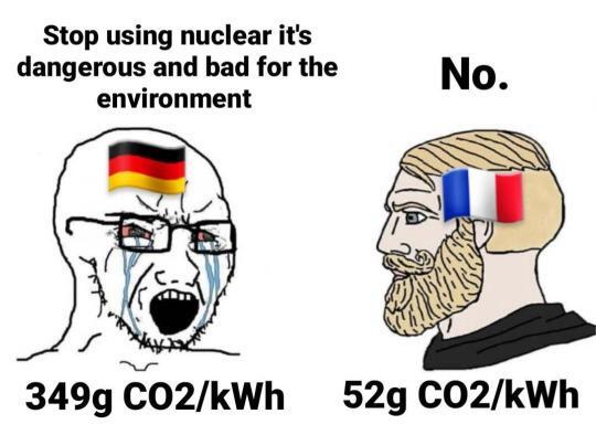 Germany: Stop using nuclear power, it's dangerous and it's killing the environment! - Nuclear power, Memes, France, Germany, Emissions into the atmosphere