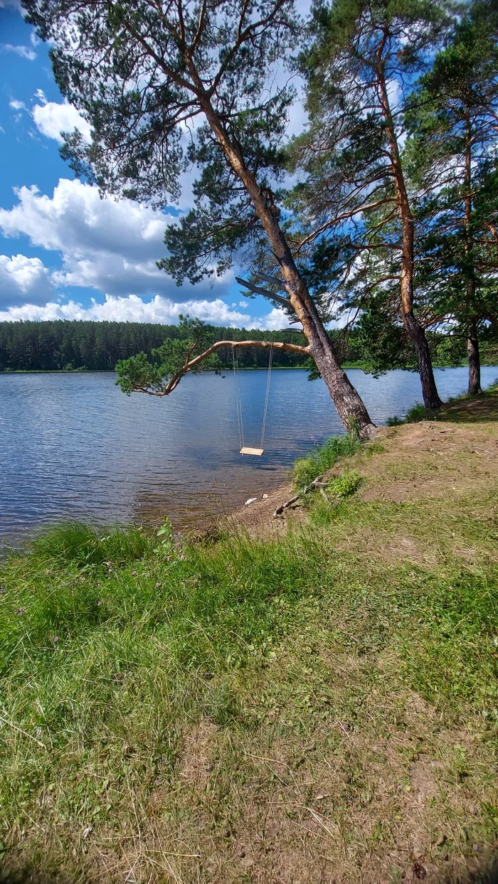 Above a river... - My, Summer, River, Sky, Swing, Forest