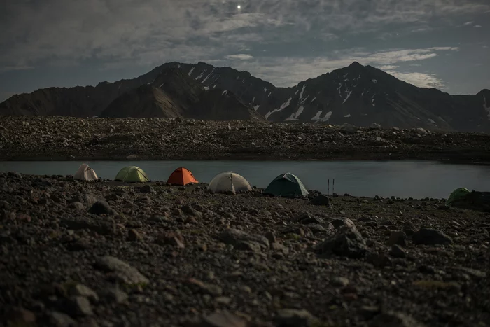 Night by the lake - My, The photo, The mountains, Landscape, Elbrus, Tourism, Hike, Lake, Night, Moonlight, Camp, Tent, Glacier