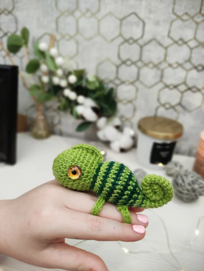Chameleon - My, Needlework without process, Crochet, With your own hands, Toys, Chameleon, Lizard, Reptiles, Souvenirs, Milota, Longpost
