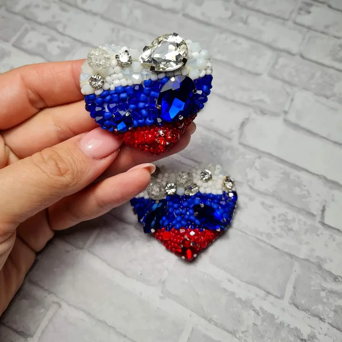 Brooch HEART - My, Brooch, Needlework, Needlework without process, Decoration, Heart, Longpost