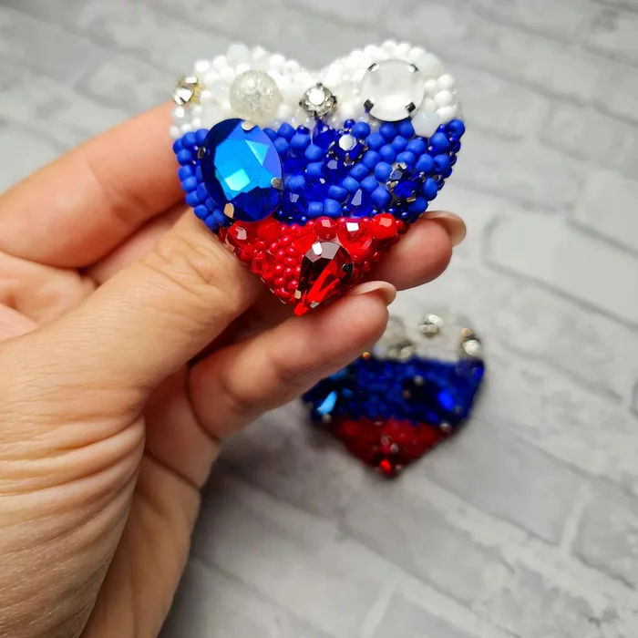 Brooch HEART - My, Brooch, Needlework, Needlework without process, Decoration, Heart, Longpost