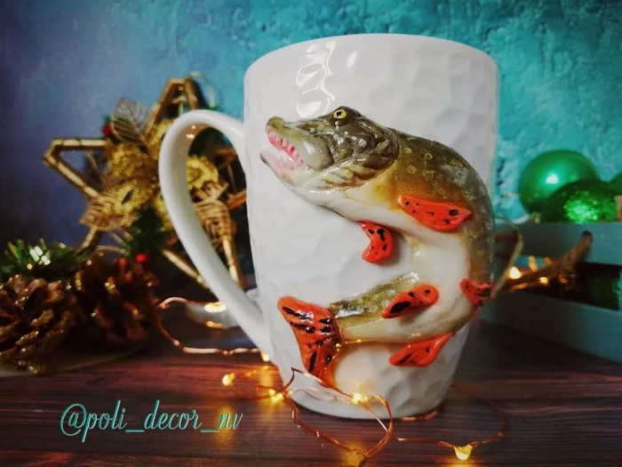 On a pike something there ... - My, Pike, Fishing, A fish, Fishermen, Handmade, Mug with decor, Presents, Longpost