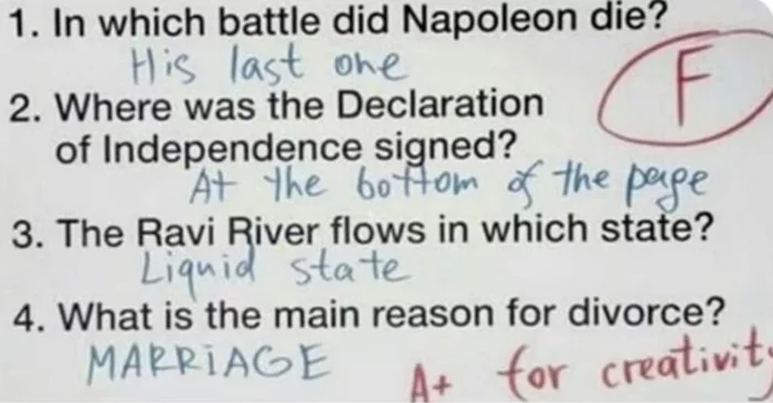 Sit down, two! - Test, Grade, Question, Answer, Obviousness, Humor