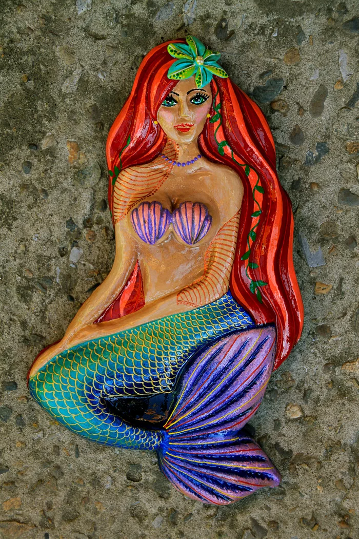 Mermaid. Salt dough wall panel - My, Art, Artist, Decoration, Salted dough, Mermaid, Souvenirs, Handmade, Panel, Needlework without process