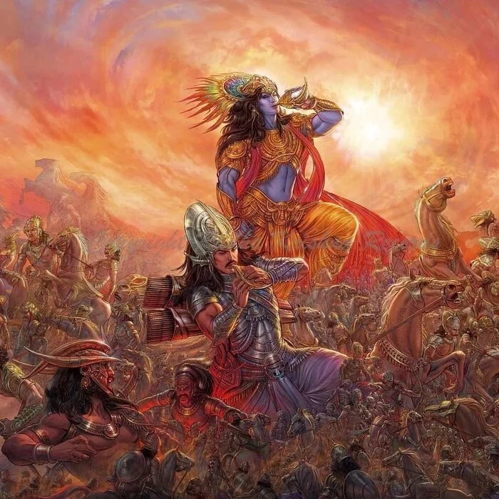 Krishna and Arjuna in the midst of battle - Hinduism, Krishna, Mahabharata, Art