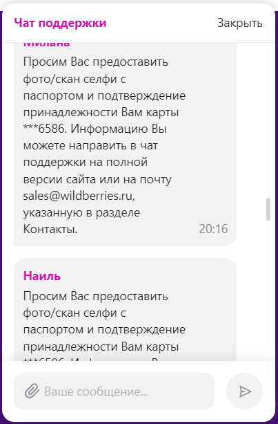 Непонятные проблемы с аккаунтом Wildberies (очень много скринов общения мошенника с поддержкой) - Моё, Мошенничество, Wildberries, Служба поддержки, Длиннопост, Негатив