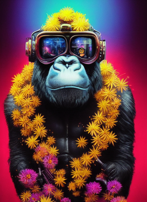 The neural network drew King Kong in disco style / colorful art from AI - Нейронные сети, Artificial Intelligence, Midjourney, Art, Disco, Pop Art, Planet of the apes, Longpost