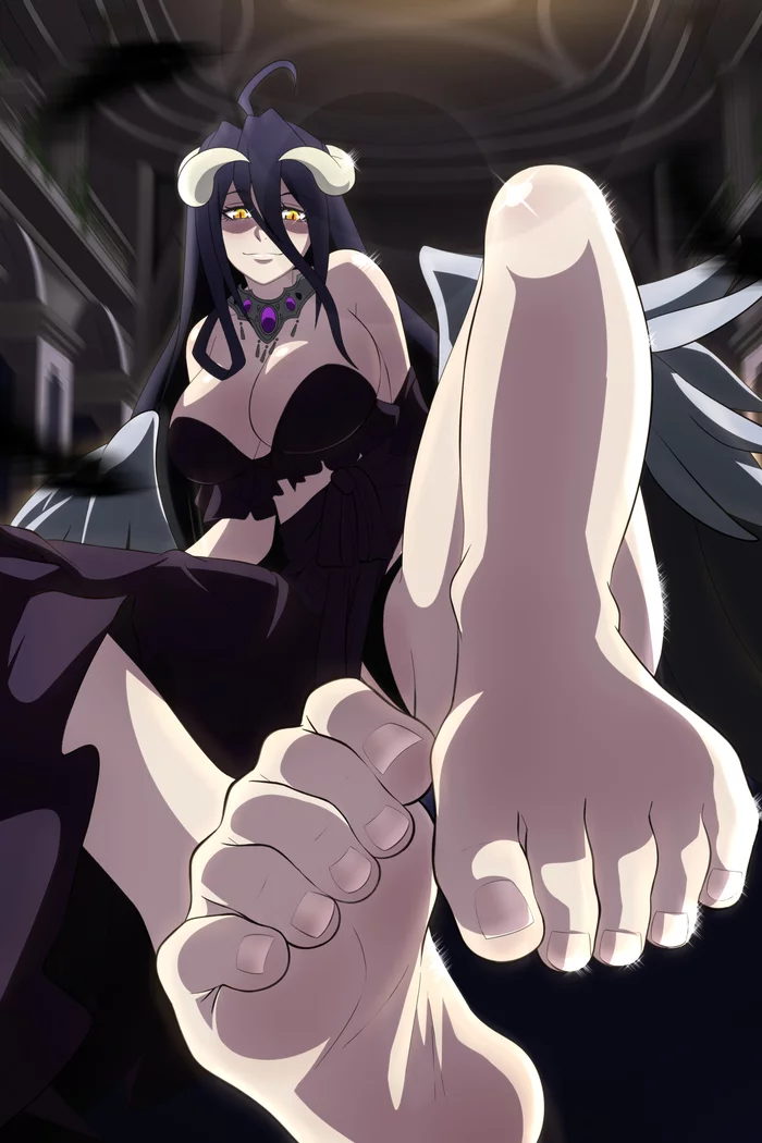 Albedo - NSFW, Art, Anime, Anime art, Overlord, Albedo, Succubus, Erotic, Hand-drawn erotica, Foot fetish, Feet, Underpants