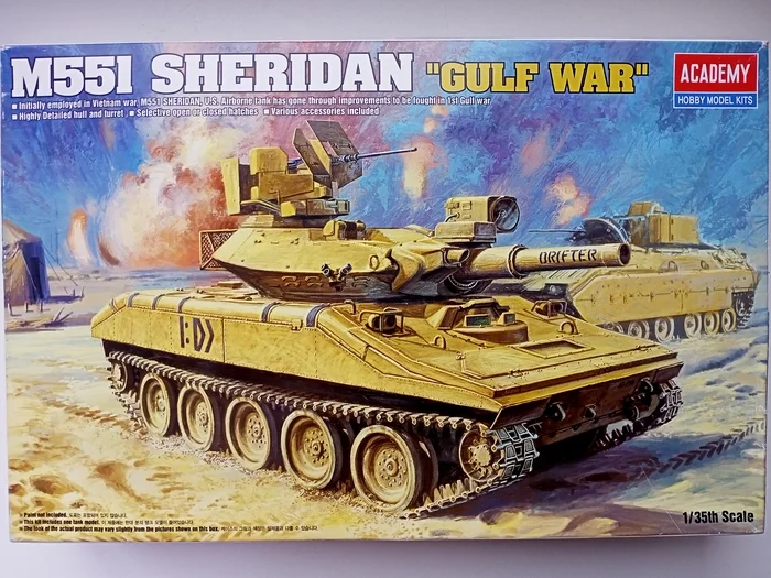 M551A1 Sheridan (1/35 Academy). Assembly notes - My, Stand modeling, Modeling, Scale model, Miniature, Painting miniatures, With your own hands, Needlework with process, Needlework, Prefabricated model, Assembly, Airbrushing, Overview, USA, Tanks, Cold war, Armored vehicles, Technics, Desert Storm, Sheridan, Longpost