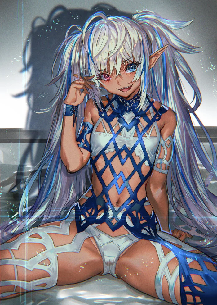 Hot elf - NSFW, Anime, Anime art, Art, Original character, Elves, Pantsu, Underwear, Hand-drawn erotica, Erotic, Heterochromia