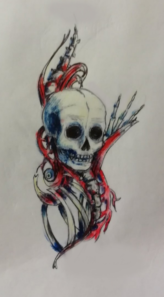 The first sketch for a tattoo in my performance - My, Painting, Tattoo sketch, Tattoo, Colour pencils, Creation