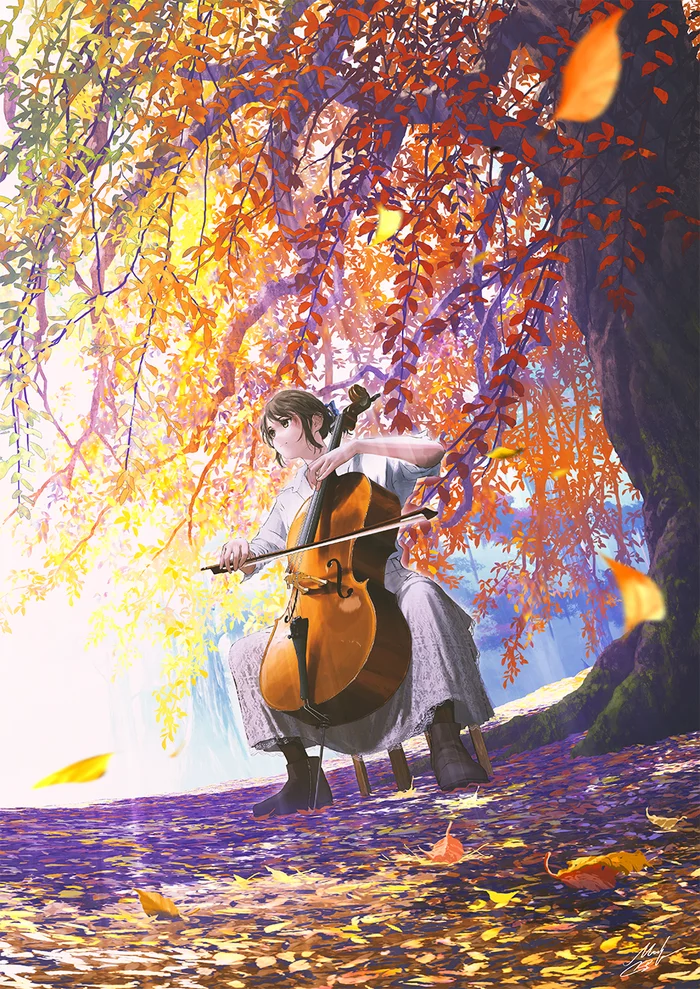 Exaltation - Art, Illustrations, Autumn, Autumn leaves, Cello, Mocha