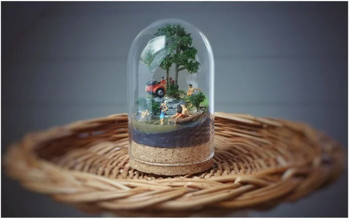 Layout / Diorama / Models / Flasks: Time and Glass: Vacation - My, Souvenirs, Summer, Layout, Diorama, Flask, Plastic, 3D printer, Painting, Presents, Handmade, Creation, Video, Longpost