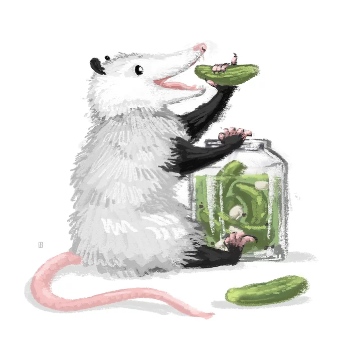 Salted gherkins - My, Painting, Drawing, Art, Artist, Inktober, Digital, Opossum, Cucumbers, Food